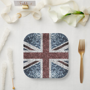 UK flag Rustic vintage sparkles glitters bling Paper Plates