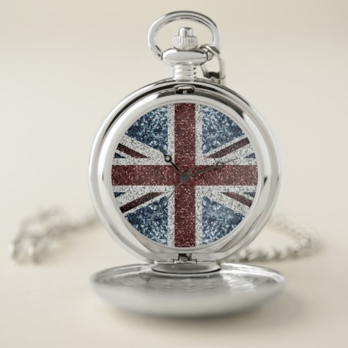 UK flag Rustic vintage sparkles glitters bling Pocket Watch