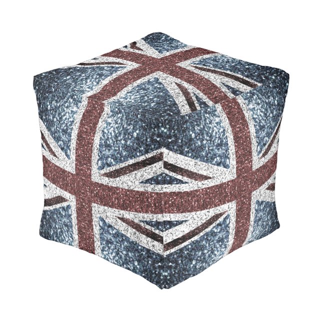 UK flag Rustic vintage sparkles glitters bling Pouf (Angled Front)
