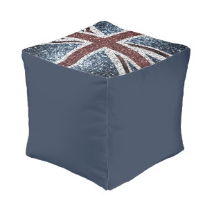 UK flag Rustic vintage sparkles glitters bling Pouf