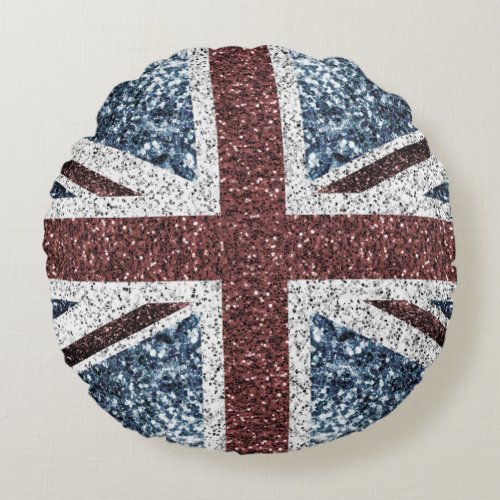 UK flag Rustic vintage sparkles glitters bling Round Pillow
