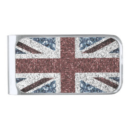 UK flag Rustic vintage sparkles glitters bling Silver Finish Money Clip