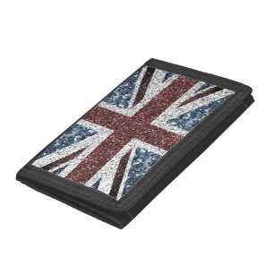 UK flag Rustic vintage sparkles glitters bling Tri-fold Wallet