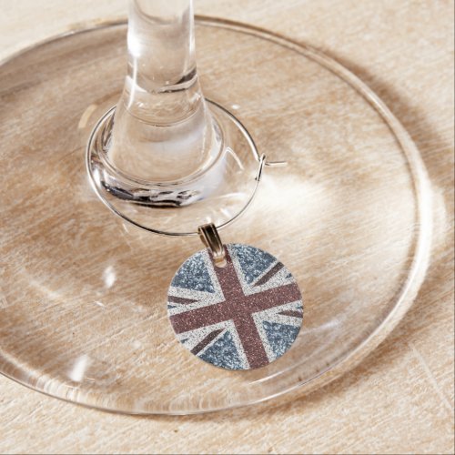 UK flag Rustic vintage sparkles glitters bling Wine Charm