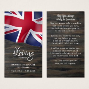 UK Flag Sympathy Funeral Memorial Prayer Card