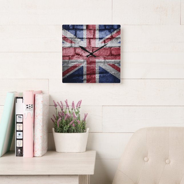 UK flag wall Square Wall Clock (Reading Room)