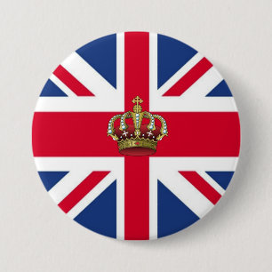 UK Flag with Royal Crown Button