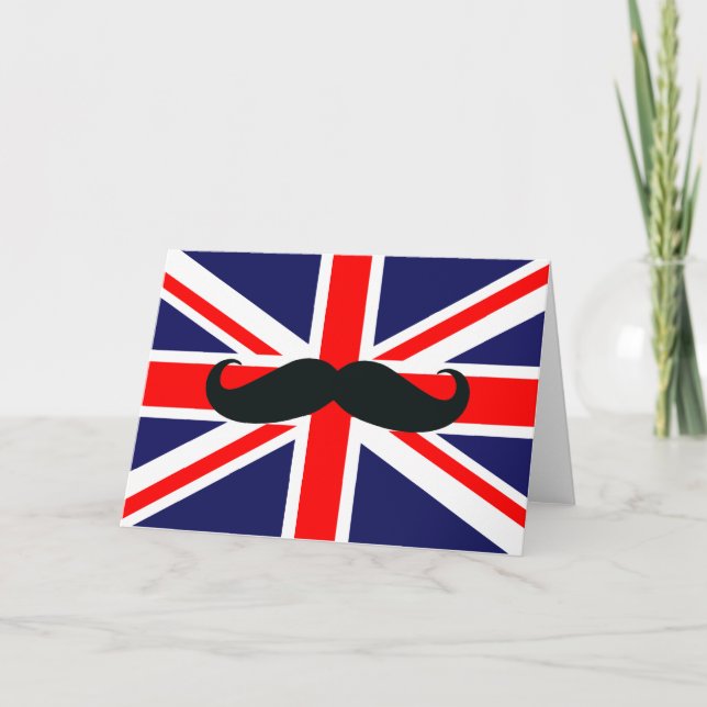 UK Great Britain Flag with Mustache Christmas Card (Front)