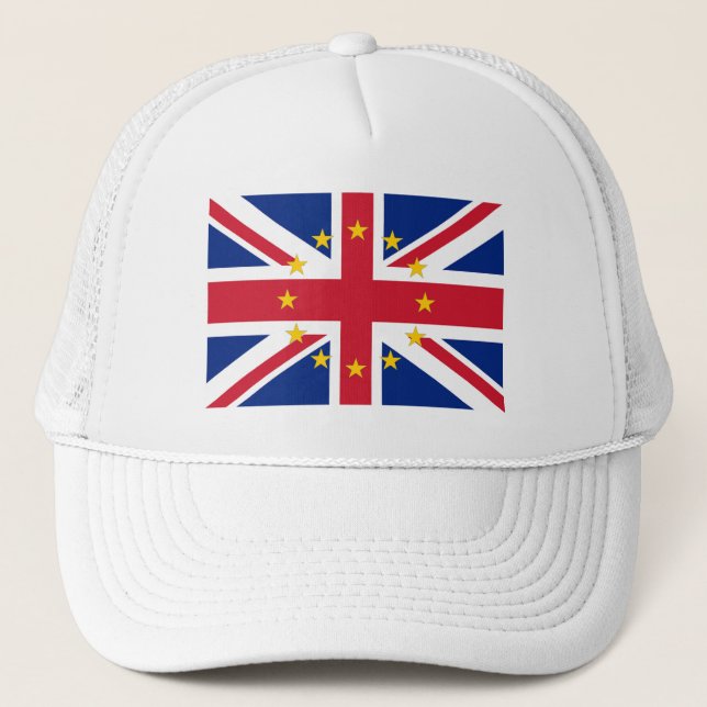 UK Great Britain Union Jack European Union Flag Trucker Hat (Front)