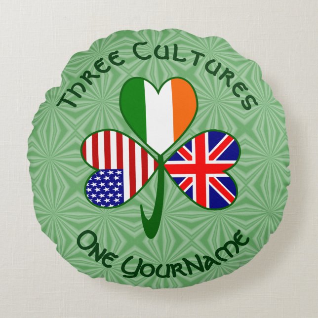 UK Ireland USA Flags Shamrock Personalized  Round Pillow (Front)