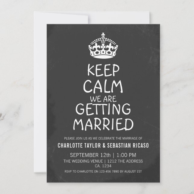 UK Keep Calm Wedding Britain Chalkboard Crown Announcement (Front)