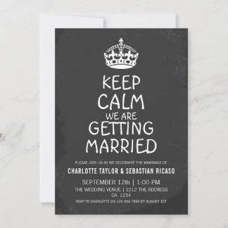 UK Keep Calm Wedding Britain Chalkboard Crown Announcement