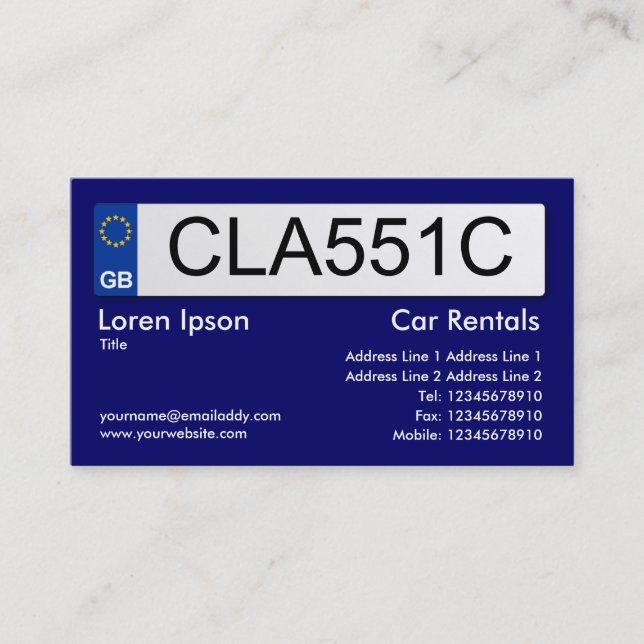 UK Number Plate - Dark Blue II Business Card (Front)