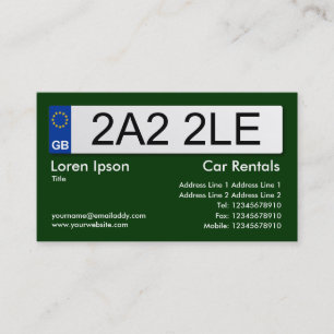 UK Number Plate - Dark Green Business Card