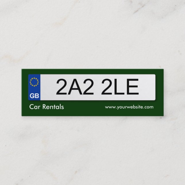 UK Number Plate - Dark Green Mini Business Card (Front)