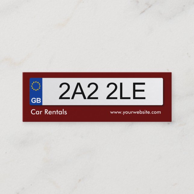 UK Number Plate - Dark Maroon Mini Business Card (Front)