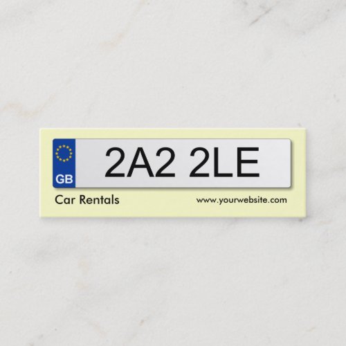 UK Number Plate - Pale Yellow Business Card Templates