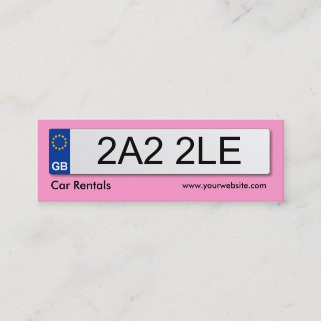 UK Number Plate - Pink Mini Business Card (Front)