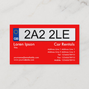 UK Number Plate - Red Business Card