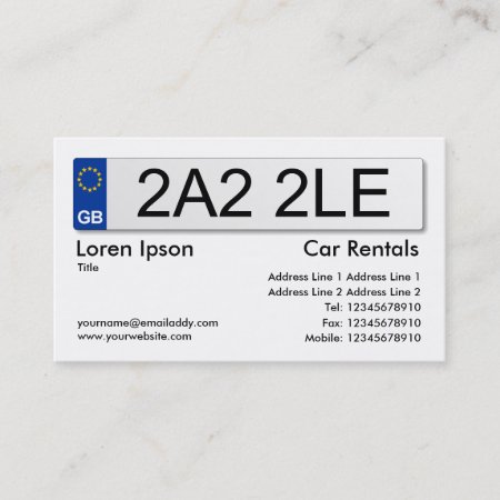 Uk Number Plate - White Business Card