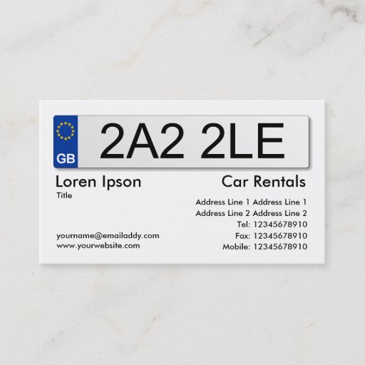 Customizable UK Number Plate - White Business Card