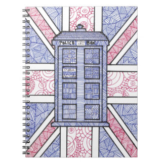 UK Police Box Union Jack Hand Illustrated Line Art Notebook