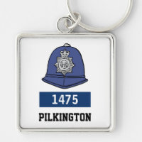 UK Police Constable Helmet Add Badge Number & Name Keychain