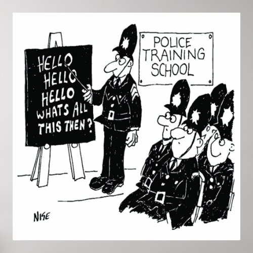 UK Police Training School Funny Cartoon Poster