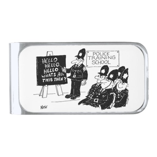 UK Police Training School Funny Cartoon Silver Finish Money Clip (Front)