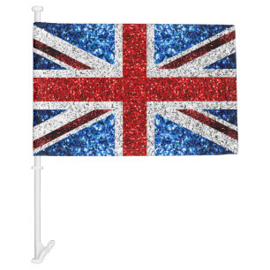 UK red blue white sparkles glitters Car Flag