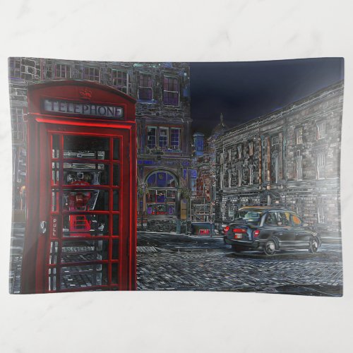 UK Red Phone Box and Black Cab at Night Trinket Tray