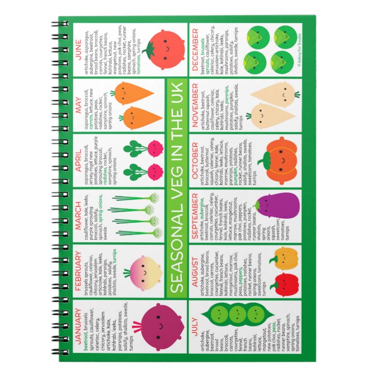 UK Seasonal Vegetables Chart Notebook Zazzle