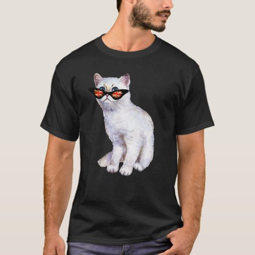 Uk Union Jack British Flag England Silver Cat Sung T_Shirt