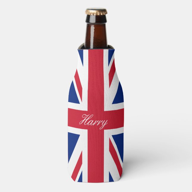 UK Union Jack British Flag Personalized Bottle Cooler (Bottle Front)