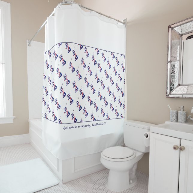 UK UNION JACK Customizable Scripture Shower Curtain (In Situ)