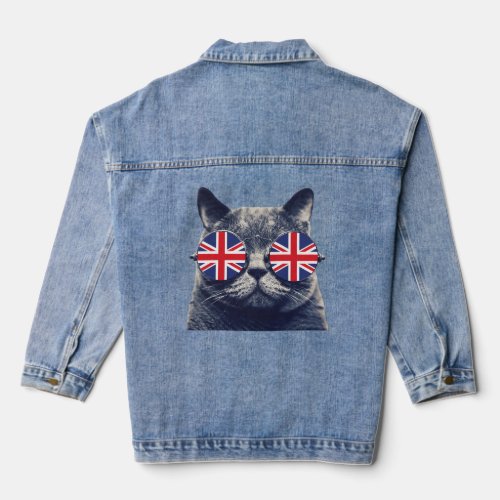 Uk Union Jack Flag English England Cat British  Denim Jacket