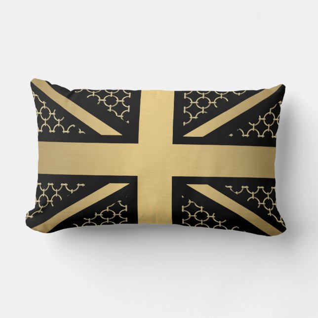 UK Union Jack Flag Gold Equestrian Rings Lumbar Pillow (Front)
