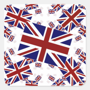 UK Union Jack Flag in Layers Askew Square Sticker