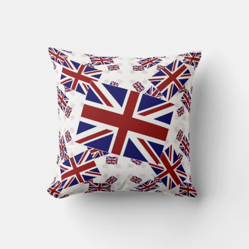 UK Union Jack Flag in Layers Askew Throw Pillow