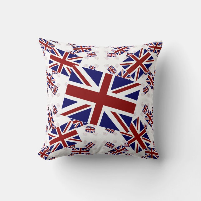 UK Union Jack Flag in Layers Askew Throw Pillow (Front)