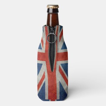 Uk Union Jack Flag In Retro Style Vintage Textures Bottle Cooler by Lonestardesigns2020 at Zazzle