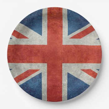 Uk Union Jack Flag In Retro Style Vintage Textures Paper Plates by Lonestardesigns2020 at Zazzle