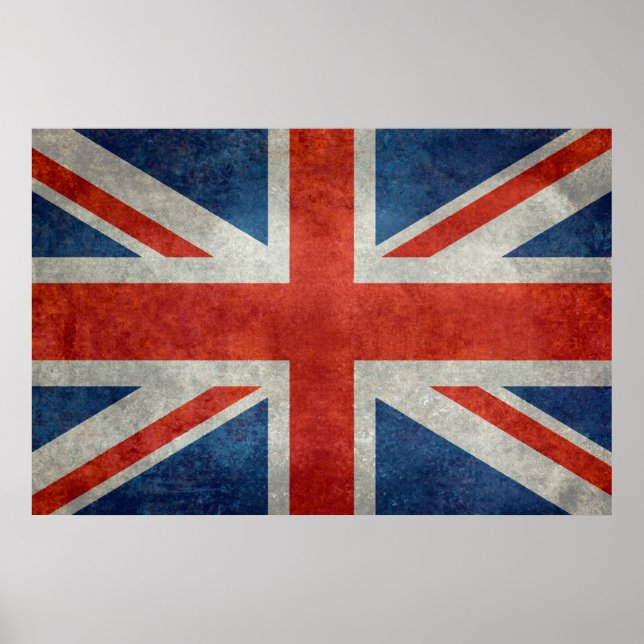 UK Union Jack Flag in retro style vintage textures Poster (Front)