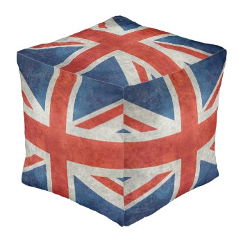 Uk Union Jack Flag In Retro Style Vintage Textures Pouf by Lonestardesigns2020 at Zazzle
