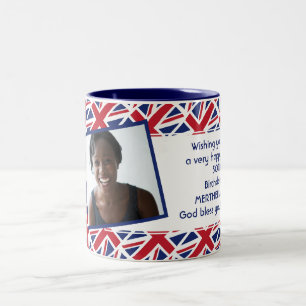 UK UNION JACK FLAG Photo Template Add Your Text Two-Tone Coffee Mug
