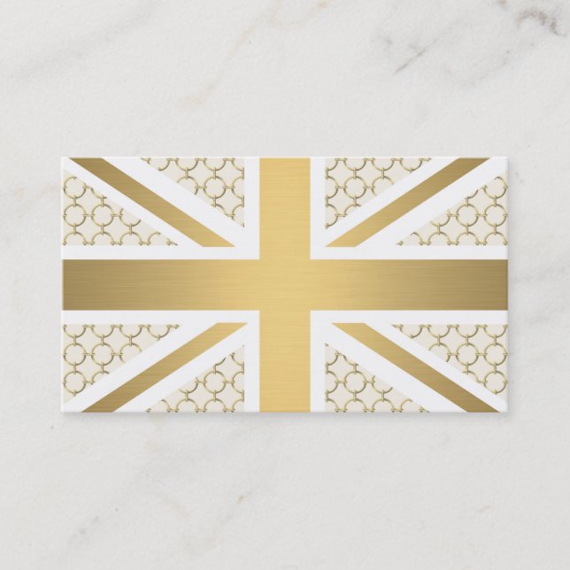 UK Union Jack Flag with Gold Equestrian Pattern Business Card (Front)