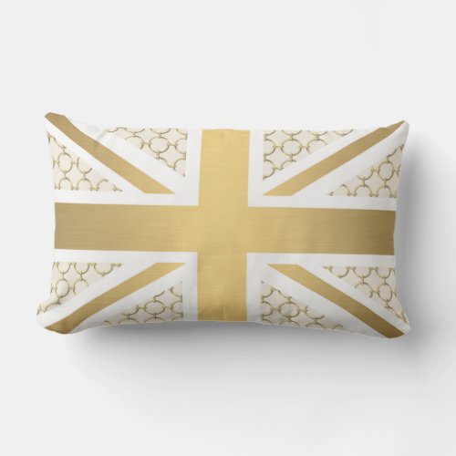 UK Union Jack Flag with Gold Equestrian Pattern Lumbar Pillow