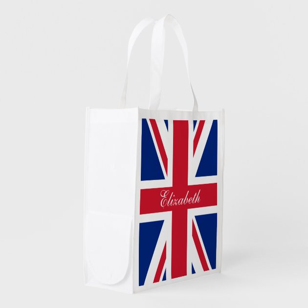 UK Union Jack Personalized Flag Reusable Grocery Bag Zazzle