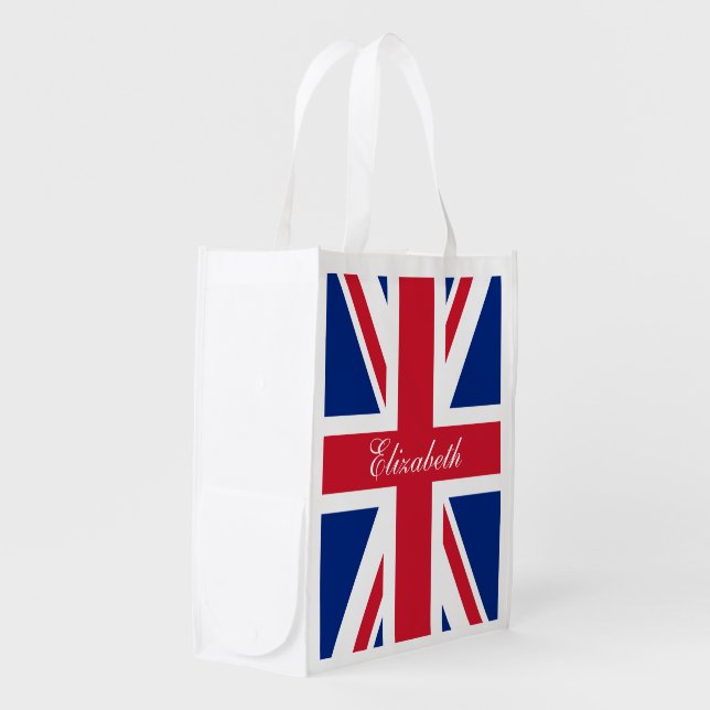 UK Union Jack Personalized Flag Reusable Grocery Bag (Front Side)