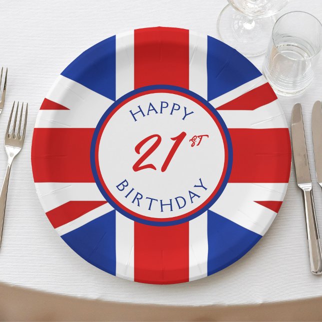 UK United Kingdom British Happy Birthday Paper Plates (UK United kingdom flag happy 21st birthday paper plates)